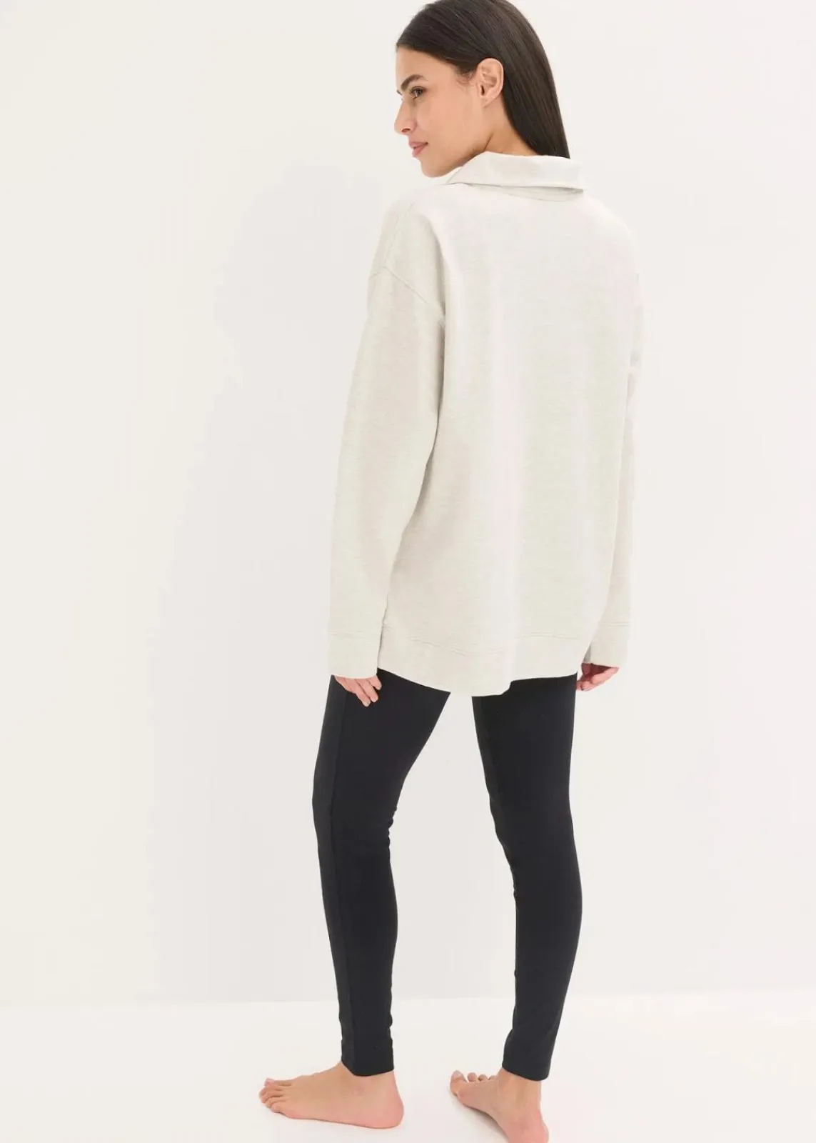 bonprix Wäsche·Homewear|Wäsche·Nachtwäsche^Loungewear Sweat Hausanzug mit Leggings naturmeliert/schwarz