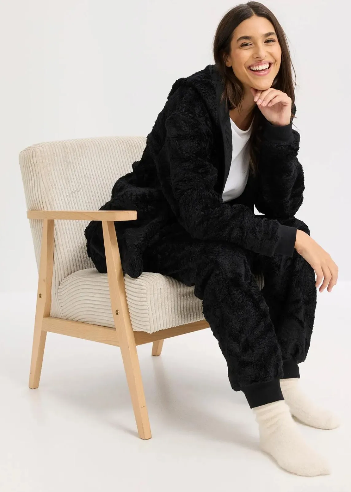 bonprix Wäsche·Homewear|Wäsche·Nachtwäsche^Loungewear Teddy Hausanzug schwarz