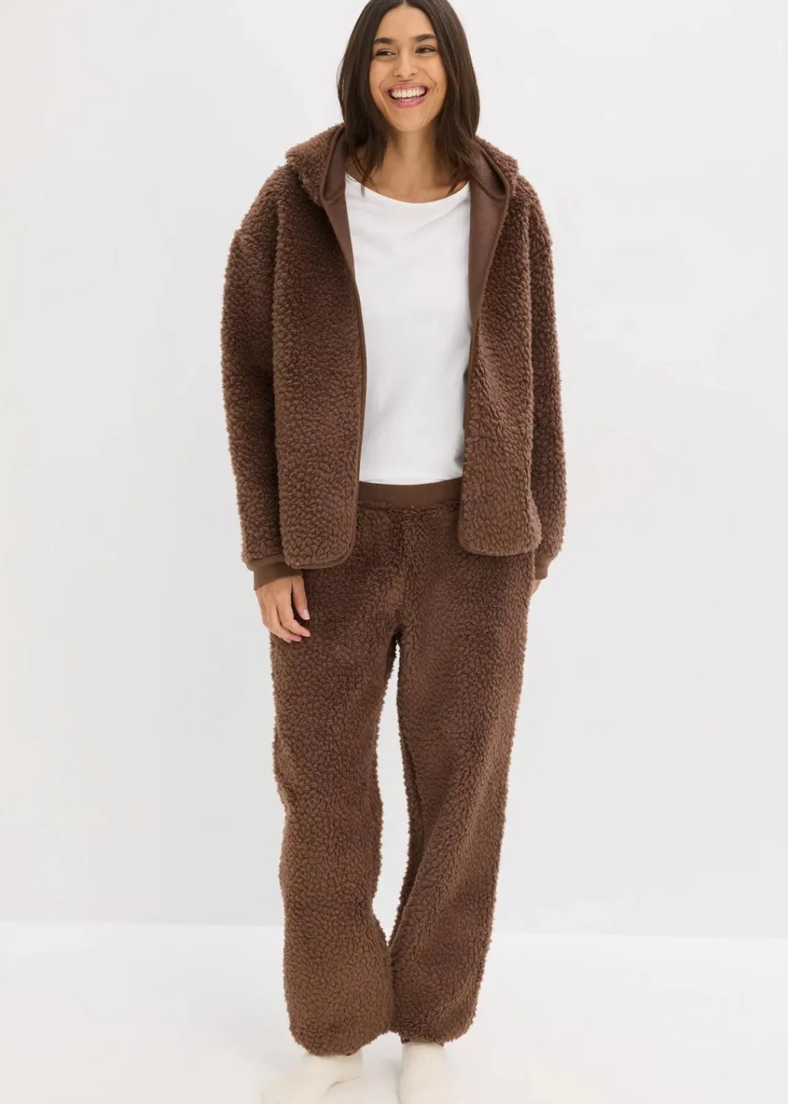 bonprix Homewear|Nachtwäsche^Loungewear Teddy Hausanzug lehmbraun