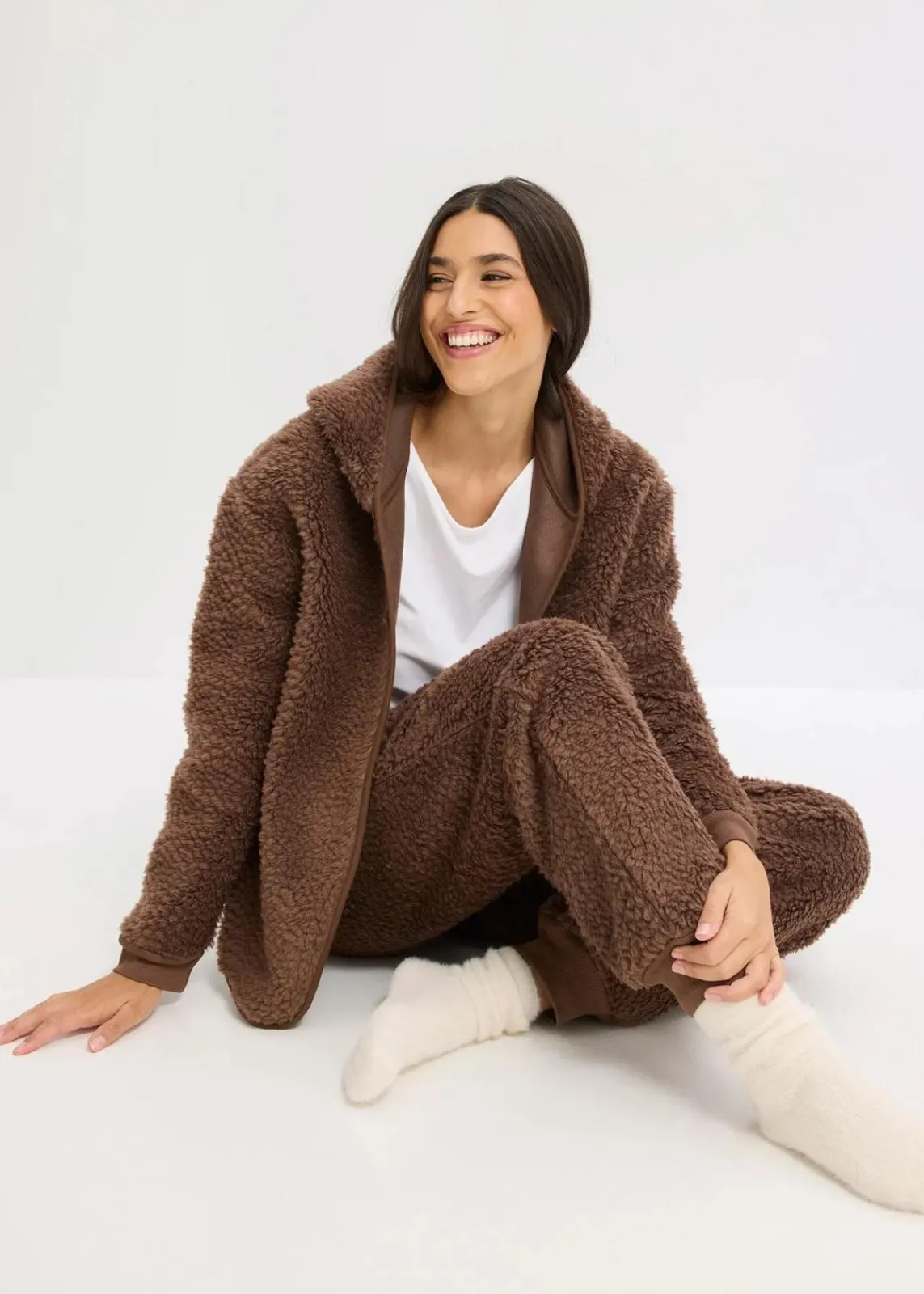 bonprix Homewear|Nachtwäsche^Loungewear Teddy Hausanzug lehmbraun