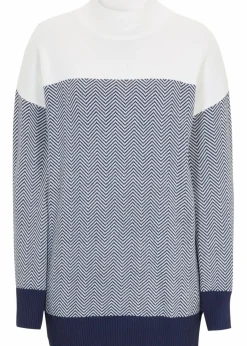 bonprix Bekleidung·Umstandsmode|Bekleidung·Jeans^Lässiger Longpullover wollweiß/dunkelblau graphisch