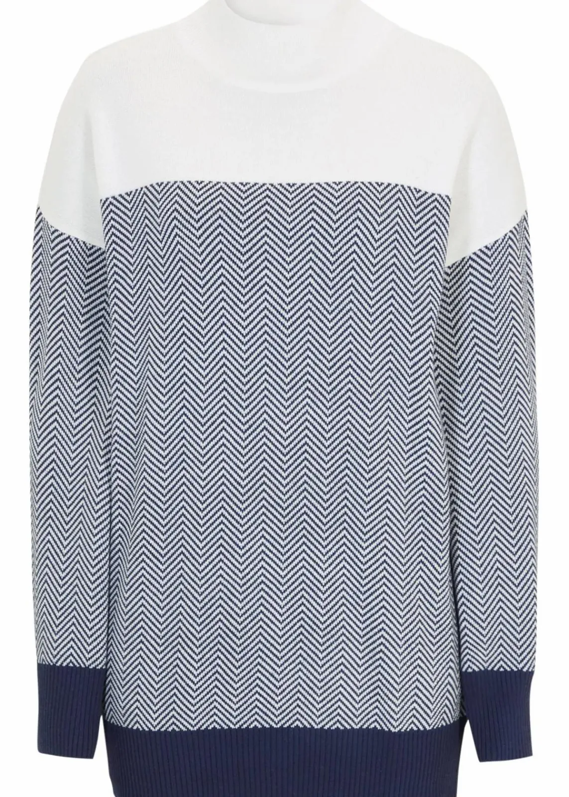 bonprix Bekleidung·Umstandsmode|Bekleidung·Jeans^Lässiger Longpullover wollweiß/dunkelblau graphisch
