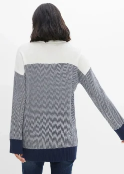 bonprix Bekleidung·Umstandsmode|Bekleidung·Jeans^Lässiger Longpullover wollweiß/dunkelblau graphisch