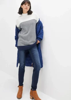 bonprix Bekleidung·Umstandsmode|Bekleidung·Jeans^Lässiger Longpullover wollweiß/dunkelblau graphisch