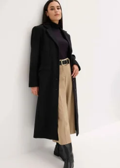 bonprix Jacken & Mäntel|Bekleidung·Hosen^Mantel aus Wollimitat in Maxilänge schwarz
