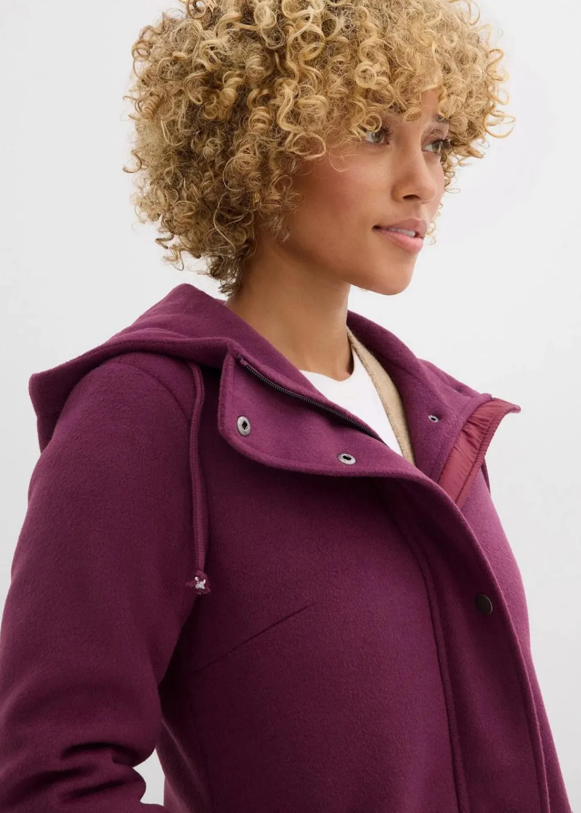 bonprix Jacken & Mäntel|Bekleidung·Hosen^Mantel aus Wollimitat, Maxi-Länge aubergine