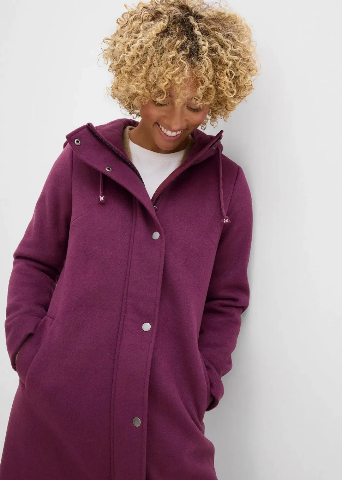 bonprix Jacken & Mäntel|Bekleidung·Hosen^Mantel aus Wollimitat, Maxi-Länge aubergine