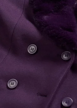 bonprix Bekleidung·Hosen|Jacken & Mäntel^Mantel mit abknöpfbaren Fellimitatkragen dunkellila