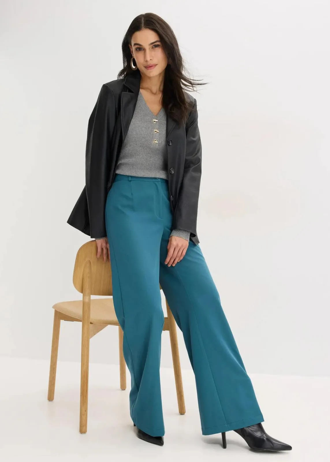 bonprix Kurzgrößen|Bekleidung·Kleider^Marlenehose mit Bequembund pfeffergrün