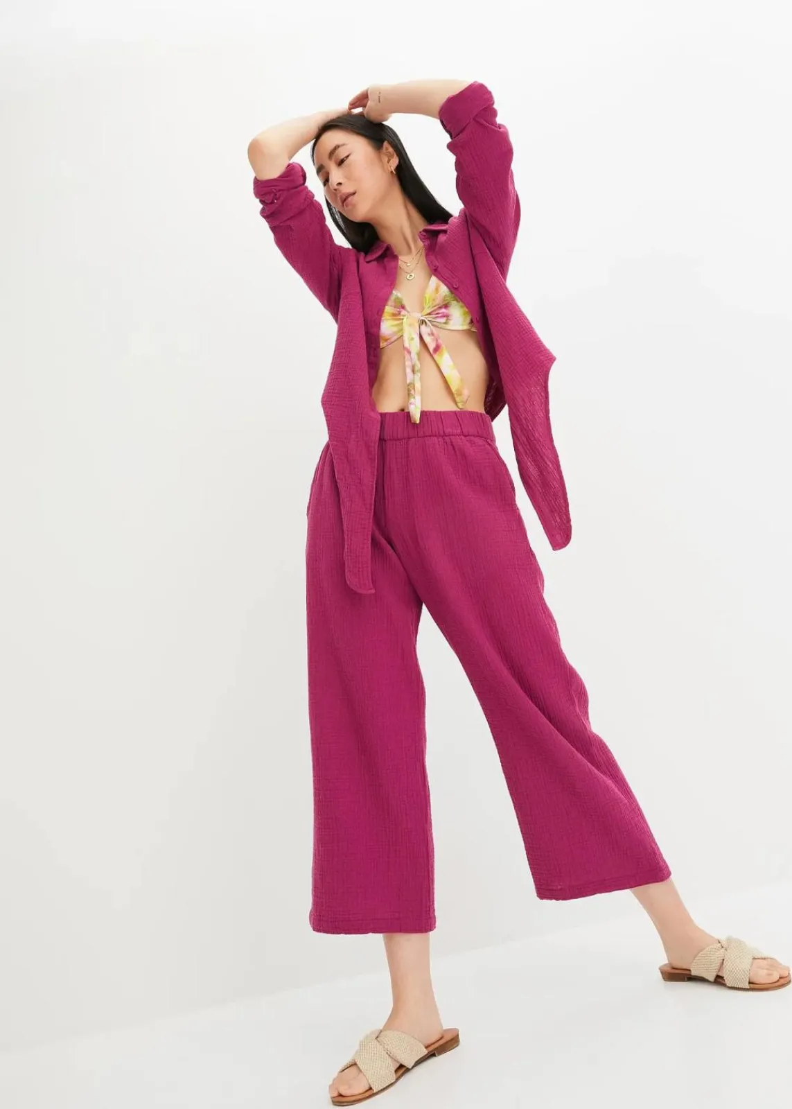 bonprix Hosen^Marlenehose aus Baumwoll-Musselin violett