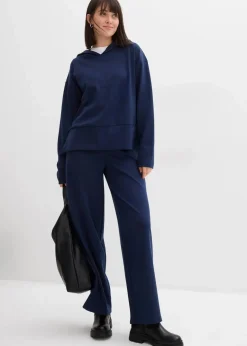 bonprix Hosen|Bekleidung·Kleider^Marlenehose aus bequemen Punto di Roma dunkelblau