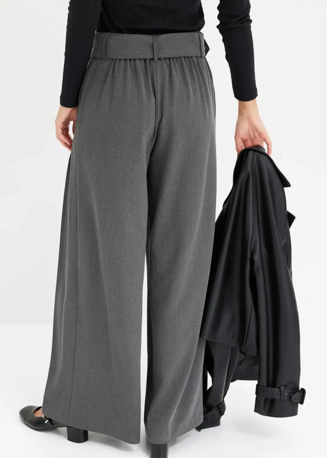 bonprix Kurzgrößen|Bekleidung·Kleider^Marlenehose aus fließendem Viskose-Mix anthrazit meliert