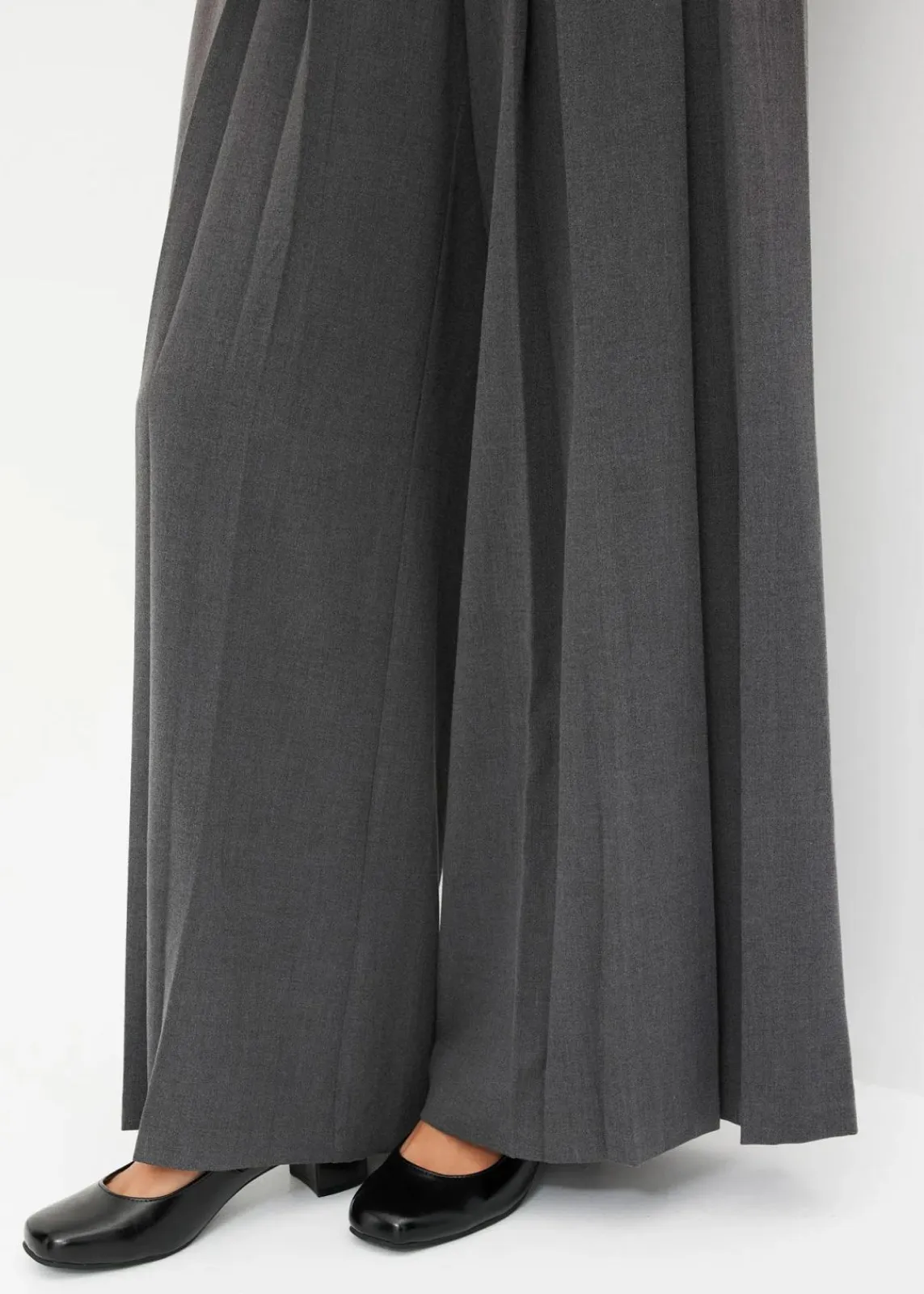 bonprix Kurzgrößen|Bekleidung·Kleider^Marlenehose aus fließendem Viskose-Mix anthrazit meliert