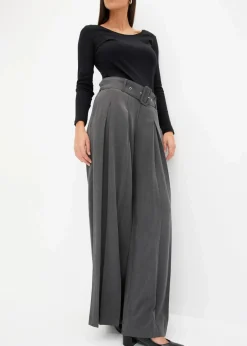 bonprix Kurzgrößen|Bekleidung·Kleider^Marlenehose aus fließendem Viskose-Mix anthrazit meliert