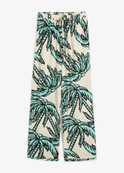 bonprix Nachhaltigere Materialien|Hosen^Marlenehose aus fließender Viskose mentholblau/natur/dunkelbraun floral
