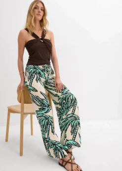 bonprix Nachhaltigere Materialien|Hosen^Marlenehose aus fließender Viskose mentholblau/natur/dunkelbraun floral
