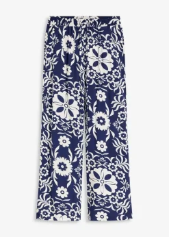 bonprix Nachhaltigere Materialien|Hosen^Marlenehose aus fließender Viskose tiefseeblau/wollweiß bedruckt