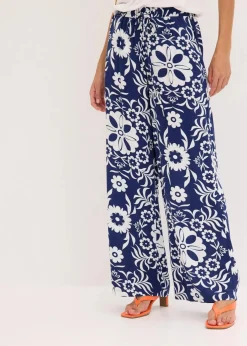 bonprix Nachhaltigere Materialien|Hosen^Marlenehose aus fließender Viskose tiefseeblau/wollweiß bedruckt