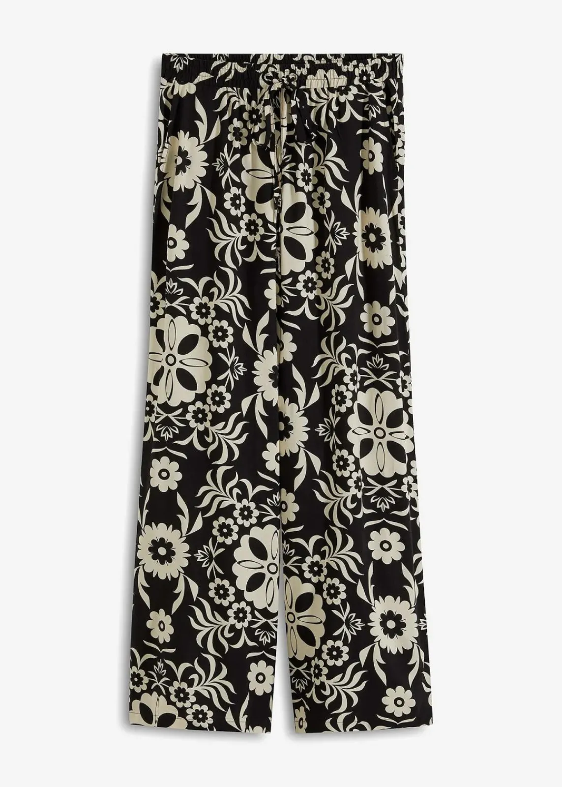 bonprix Bekleidung·Kleider|Hosen^Marlenehose aus fließender Viskose schwarz/kieselbeige bedruckt