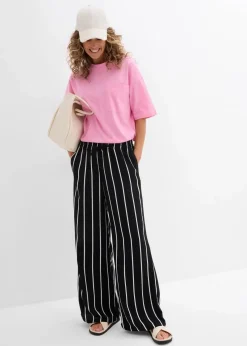 bonprix Bekleidung·Kleider|Hosen^Marlenehose aus leichtem Crêpe schwarz/wollweiß gestreift