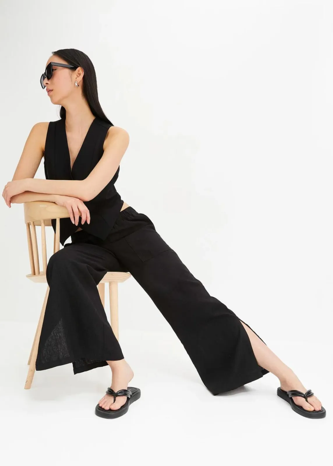 bonprix Hosen|Bekleidung·Kleider^Marlenehose aus Leinen schwarz