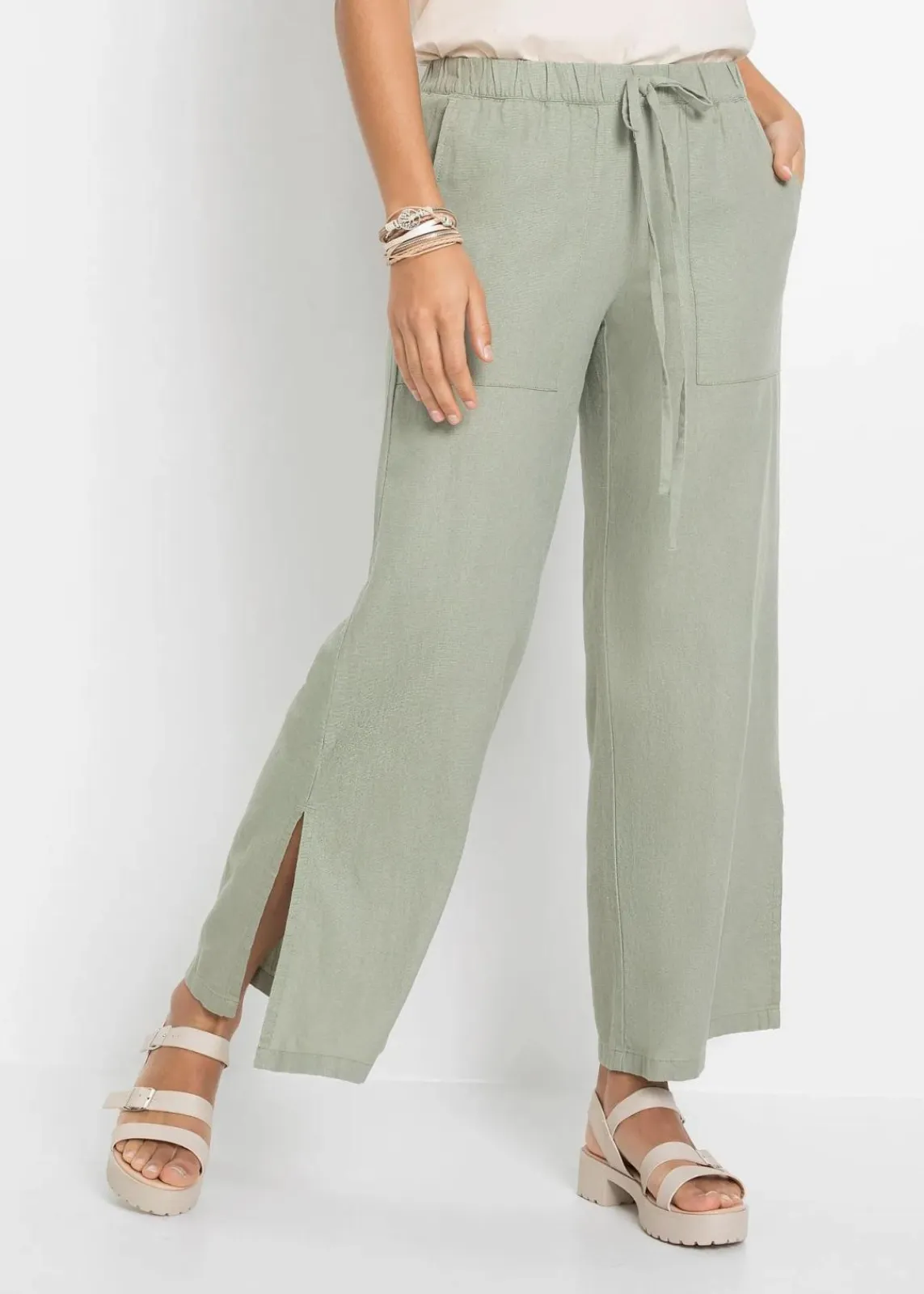 bonprix Bekleidung·Kleider|Hosen^Marlenehose aus Leinen seegras