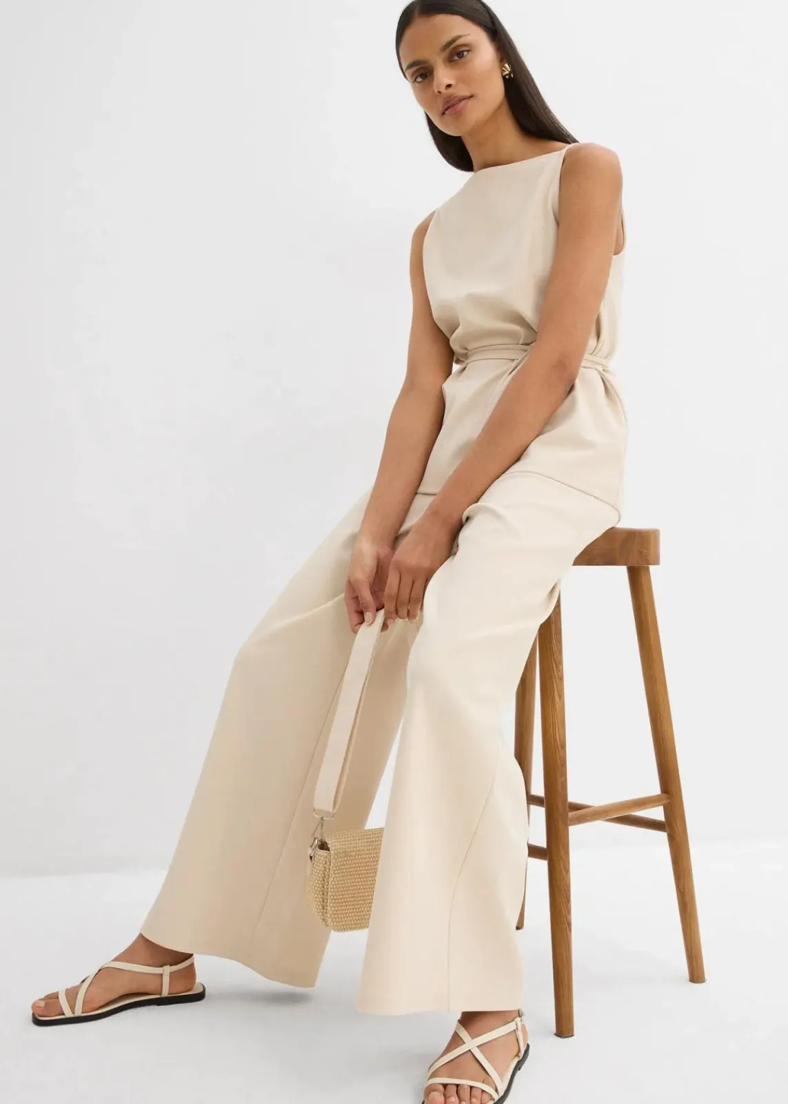 bonprix Hosen|Zweiteiler & Sets^Marlenehose aus Piqué kieselbeige