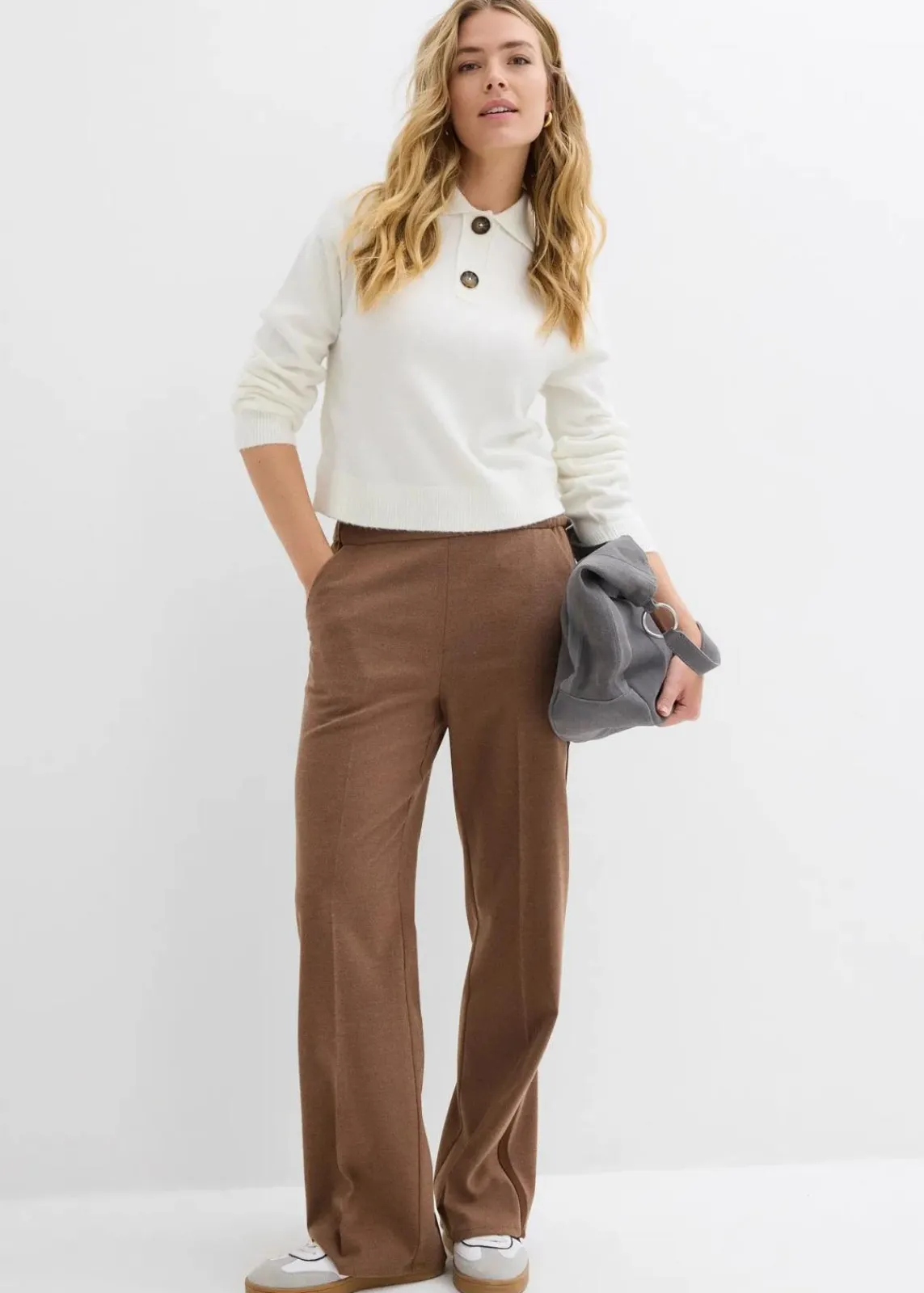 bonprix Hosen|Bekleidung·Kleider^Marlenehose in Wolloptik pimentbraun meliert