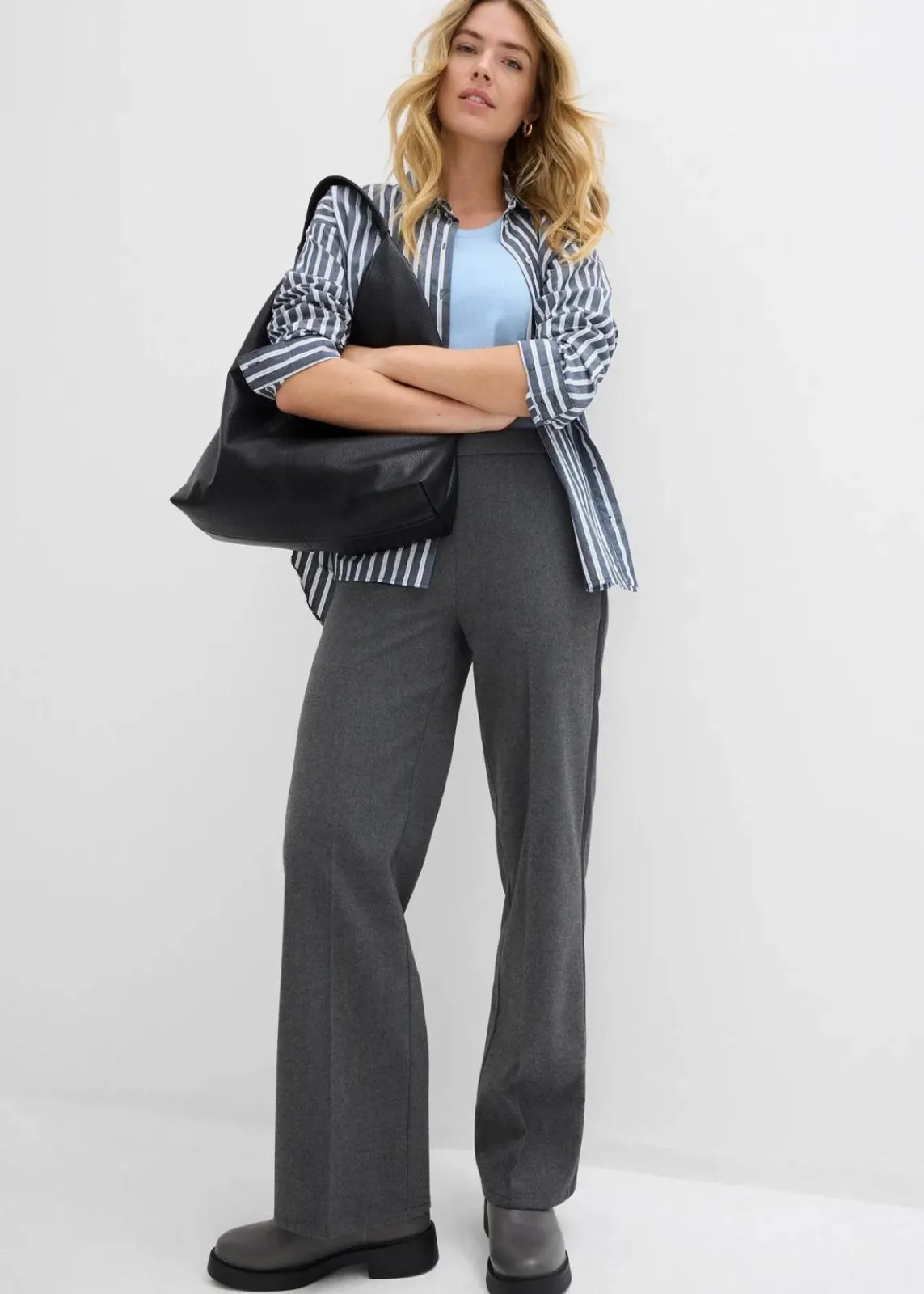 bonprix Bekleidung·Kleider|Hosen^Marlenehose in Wolloptik anthrazit meliert