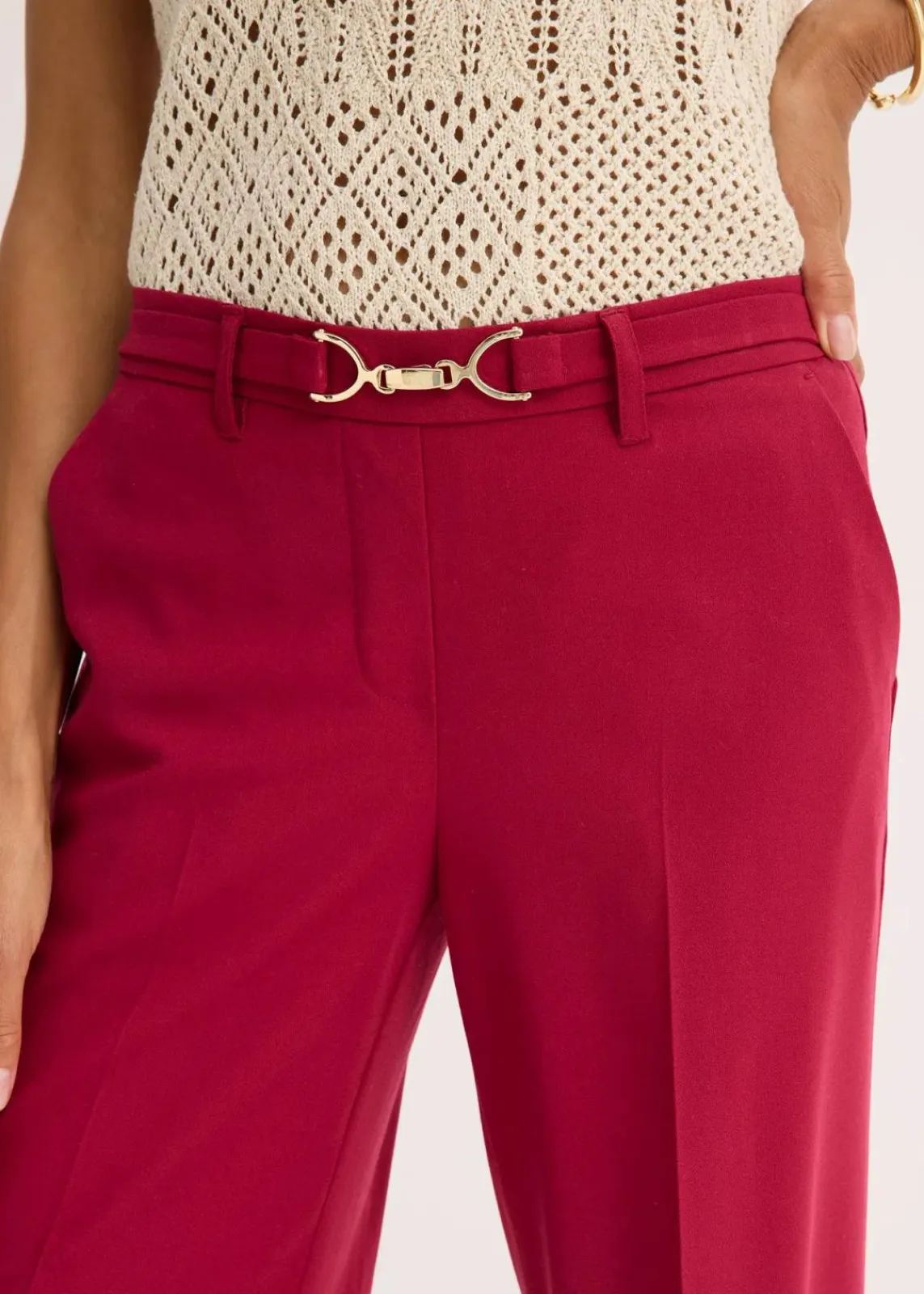 bonprix Hosen|Bekleidung·Kleider^Marlenehose mit Ziergürtel dunkelrot
