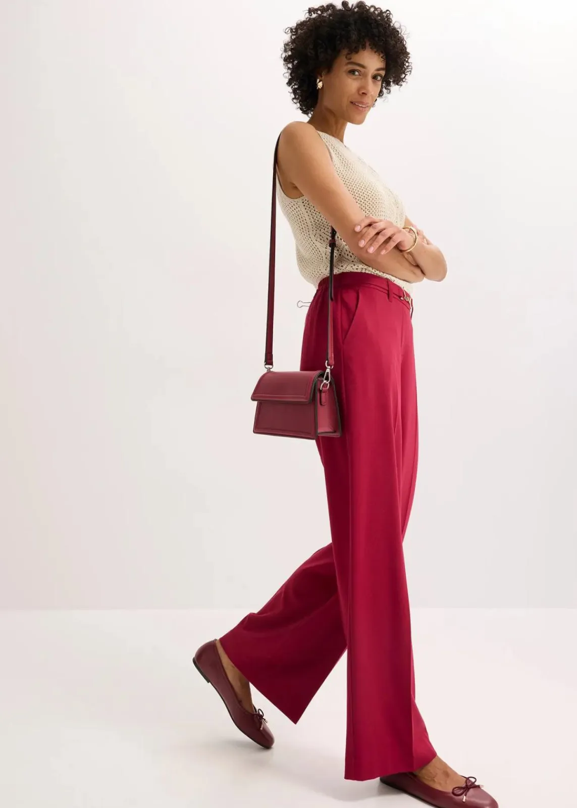 bonprix Hosen|Bekleidung·Kleider^Marlenehose mit Ziergürtel dunkelrot