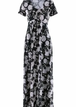 bonprix Bekleidung·Pullover & Strickjacken|Kleider^Maxi- Shirt- Kleid, kurzarm schwarz geblümt