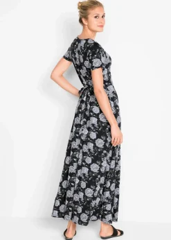 bonprix Bekleidung·Pullover & Strickjacken|Kleider^Maxi- Shirt- Kleid, kurzarm schwarz geblümt