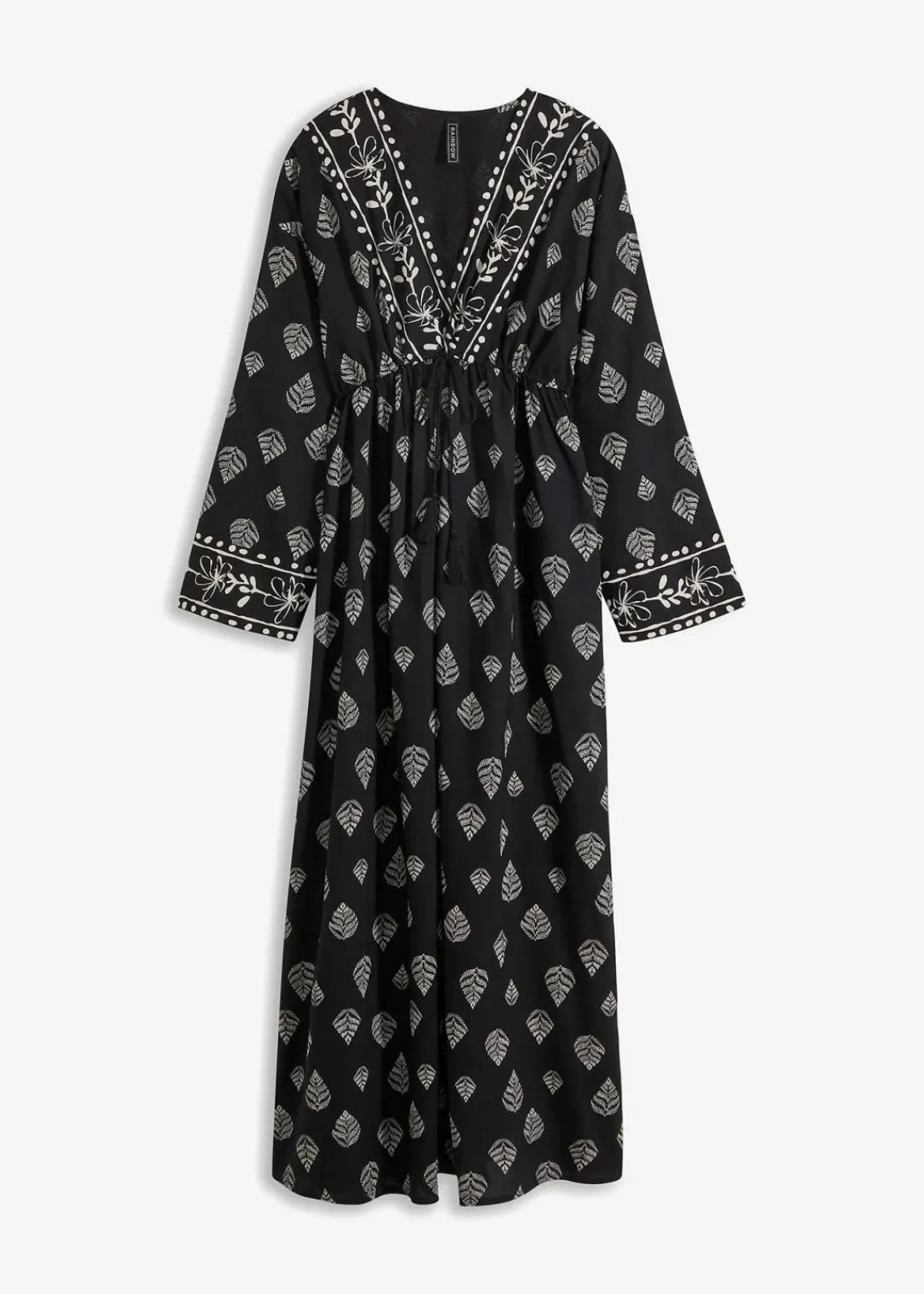 bonprix Kleider|Nachhaltigere Materialien^Maxi Webkleid aus Viskose schwarz/kieselbeige bedruckt
