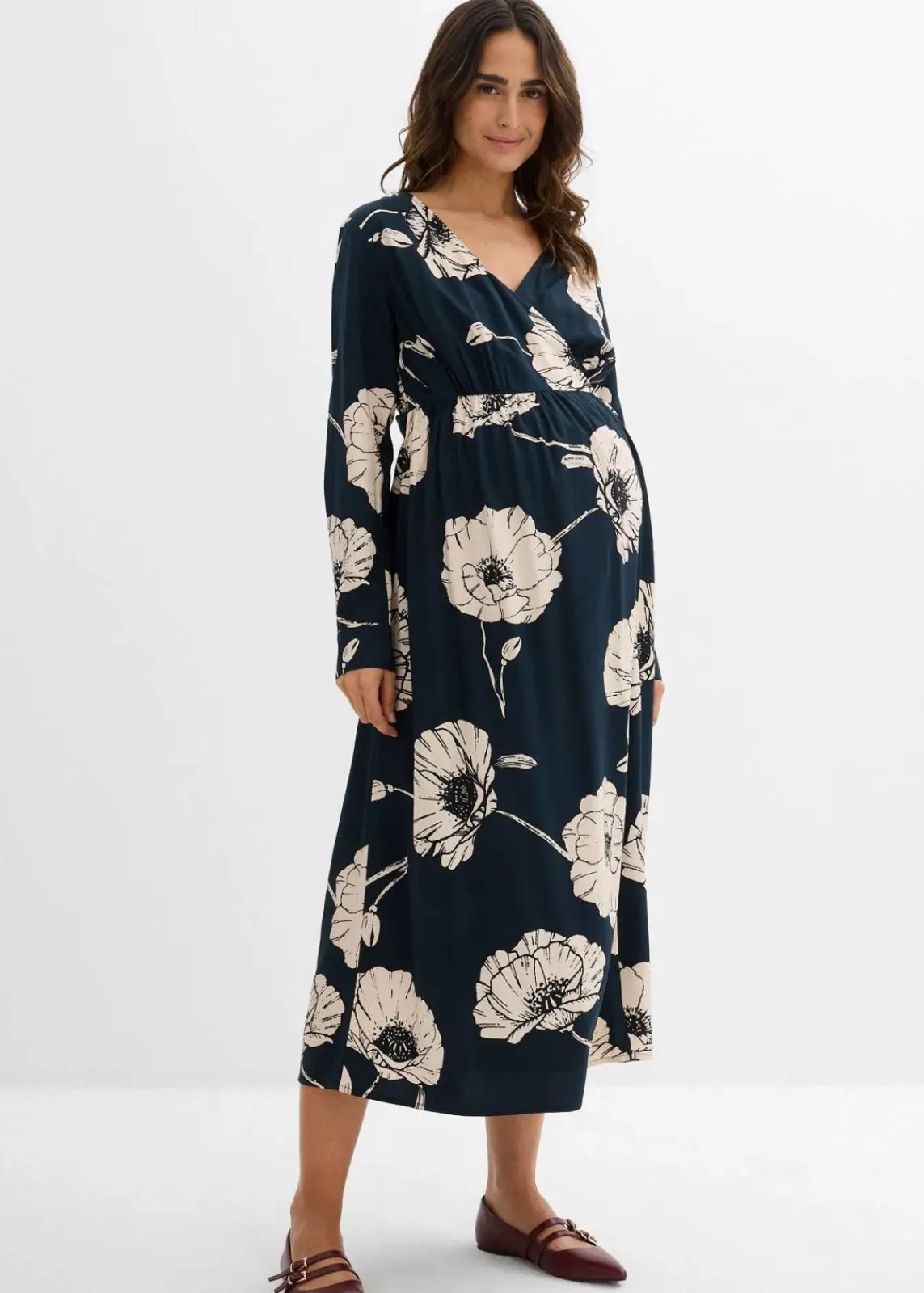 bonprix Bekleidung·Blazer|Umstandsmode^Maxi- Wickelkleid für die Schwangerschaft und danach tiefgrün/beige