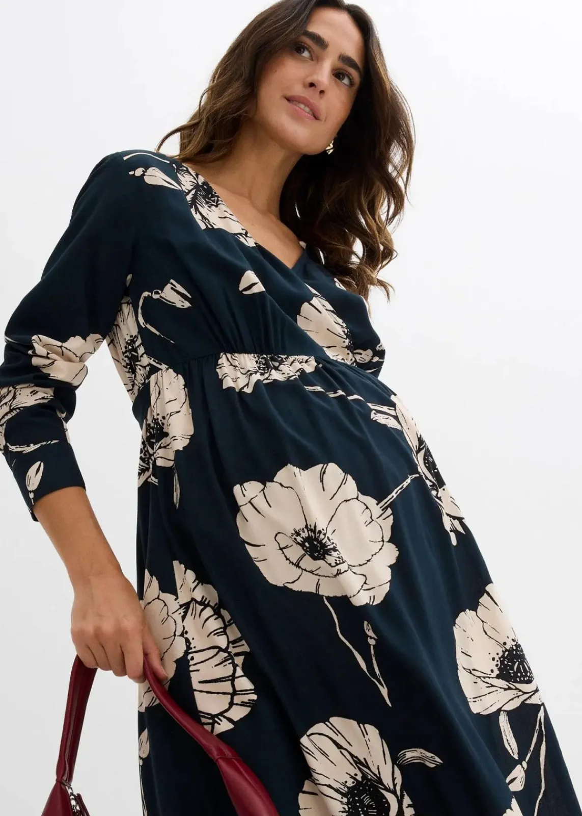 bonprix Bekleidung·Blazer|Umstandsmode^Maxi- Wickelkleid für die Schwangerschaft und danach tiefgrün/beige