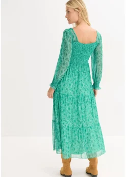 bonprix Kurzgrößen|Bekleidung·Pullover & Strickjacken^Maxi-Jerseykleid flaschengrün paisley