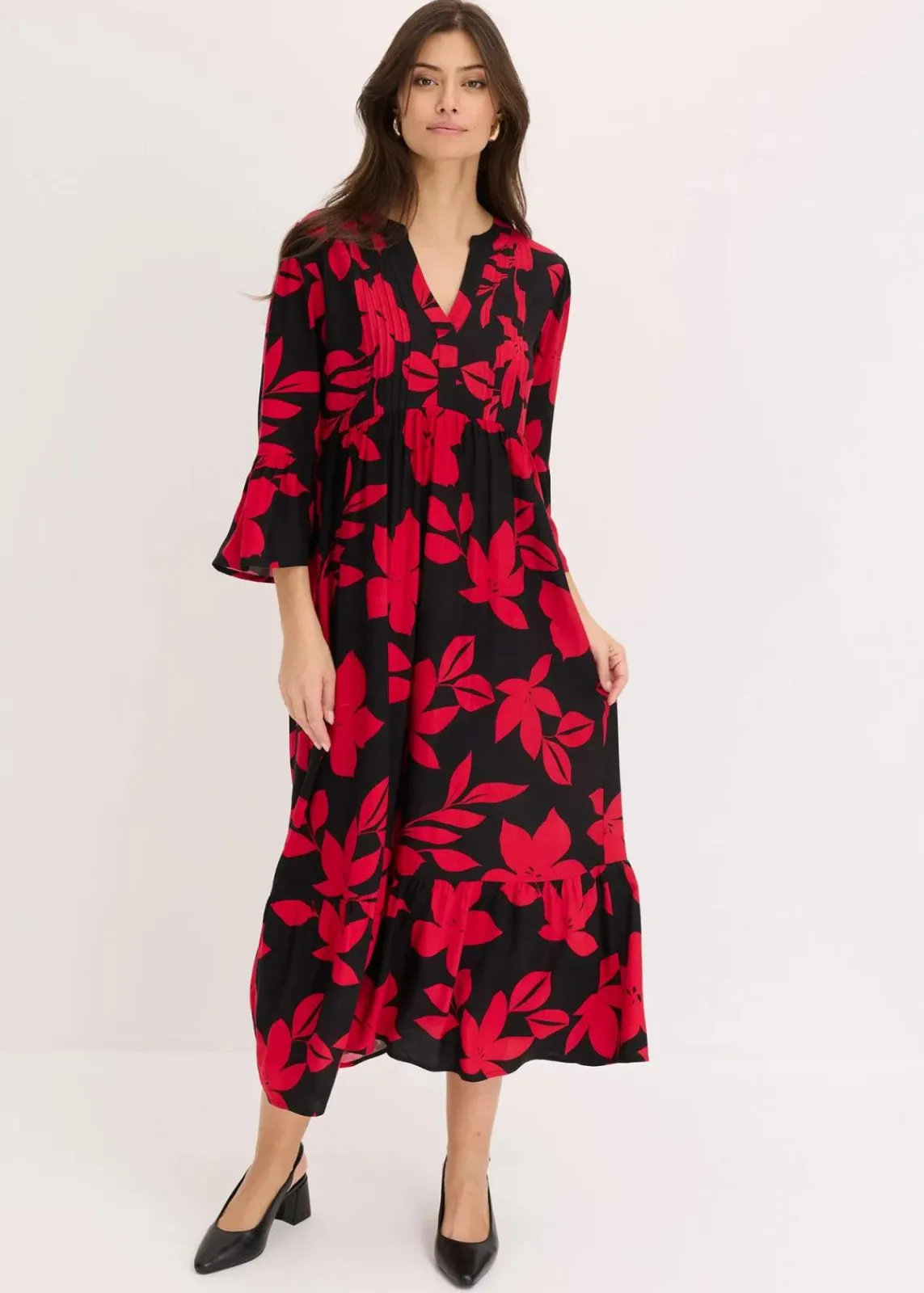 bonprix Nachhaltigere Materialien|Kleider^Maxikleid schwarz/magentapink geblümt