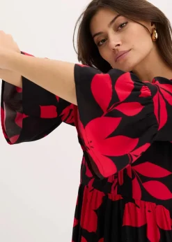 bonprix Nachhaltigere Materialien|Kleider^Maxikleid schwarz/magentapink geblümt