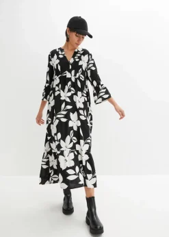 bonprix Nachhaltigere Materialien|Kleider^Maxikleid schwarz/weiß geblümt
