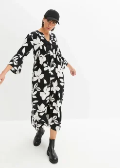 bonprix Nachhaltigere Materialien|Kleider^Maxikleid schwarz/weiß geblümt