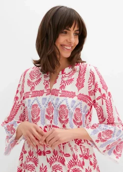 bonprix Nachhaltigere Materialien|Kleider^Maxikleid weiß/pink/blaulila bedruckt