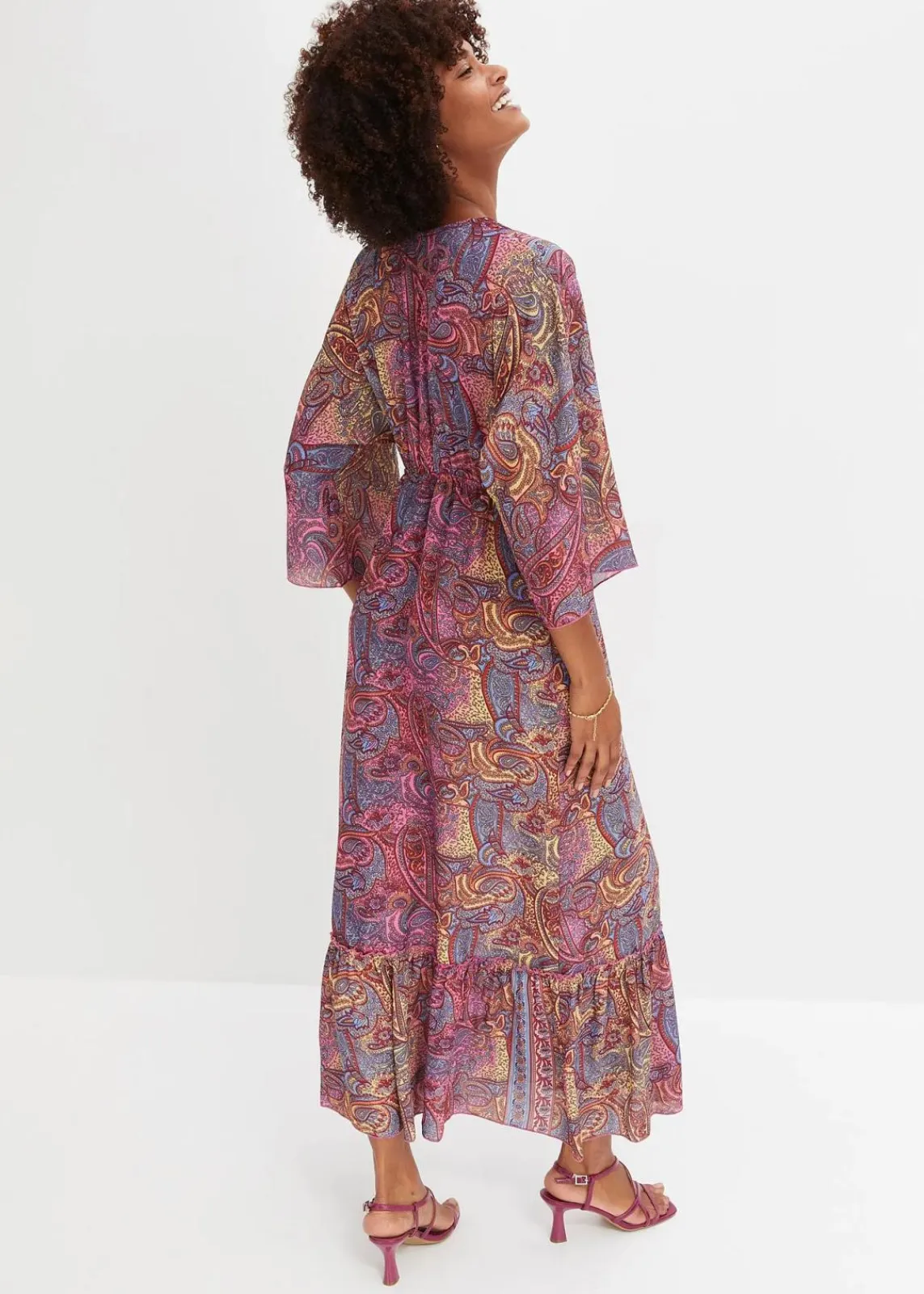 bonprix Kleider|Bekleidung·Pullover & Strickjacken^Maxikleid pink/hellblau bedruckt