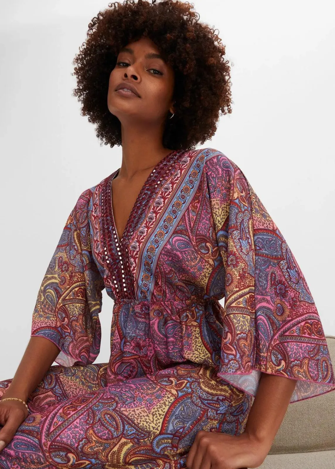 bonprix Kleider|Bekleidung·Pullover & Strickjacken^Maxikleid pink/hellblau bedruckt