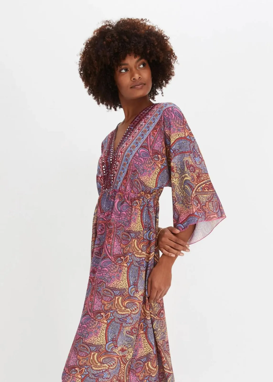 bonprix Kleider|Bekleidung·Pullover & Strickjacken^Maxikleid pink/hellblau bedruckt