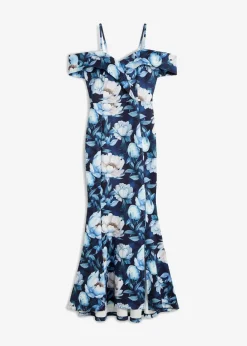 bonprix Festliche Mode|Kleider^Maxikleid dunkelblau/hellblau geblümt