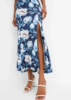 bonprix Festliche Mode|Kleider^Maxikleid dunkelblau/hellblau geblümt
