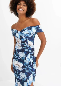 bonprix Festliche Mode|Kleider^Maxikleid dunkelblau/hellblau geblümt