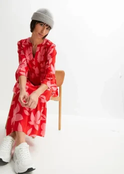 bonprix Bekleidung·Pullover & Strickjacken|Kleider^Maxikleid erdbeere/lotuspink geblümt