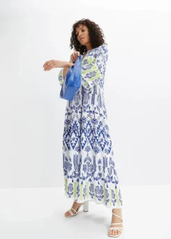 bonprix Bekleidung·Pullover & Strickjacken|Kleider^Maxikleid weiss/blau/grün bedruckt